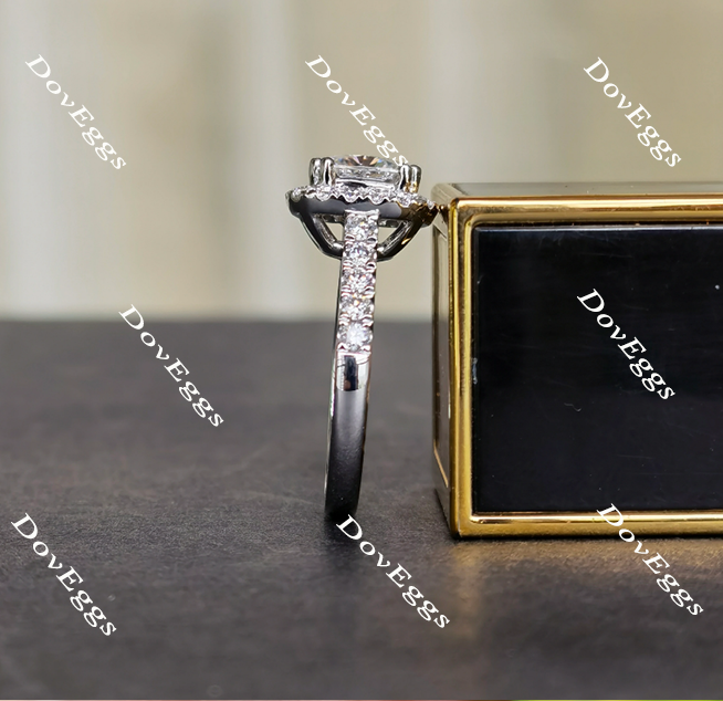 Doveggs cathedral cushion halo moissanite engagement ring