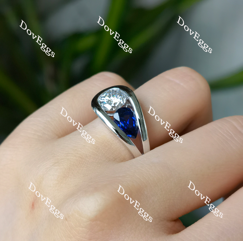 Doveggs GHI color(near colorless) round and pear colored gem ring