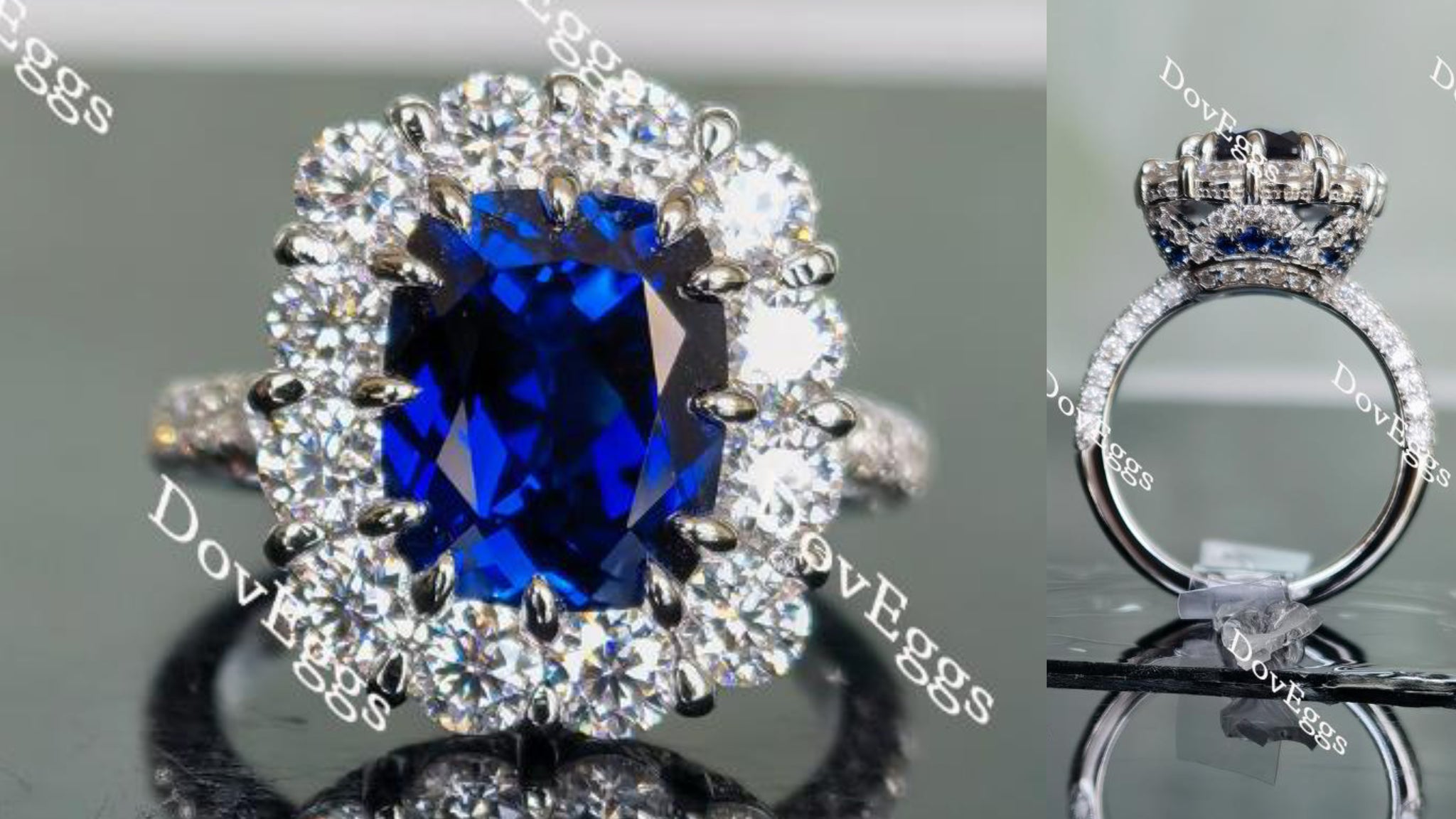 half eternity pave blue sapphire colored gem ring