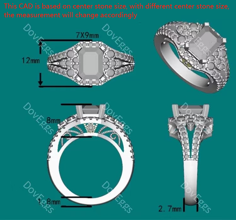 The Janet art deco radiant moissanite engagement ring