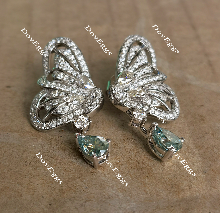 Doveggs peacock blue butterfly moissanite earrings for women