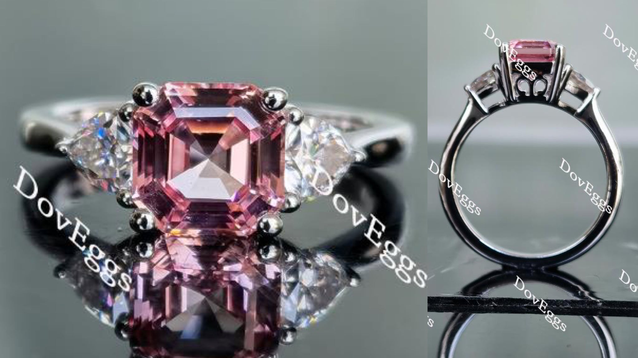 three-stone pink sapphire engagement ring