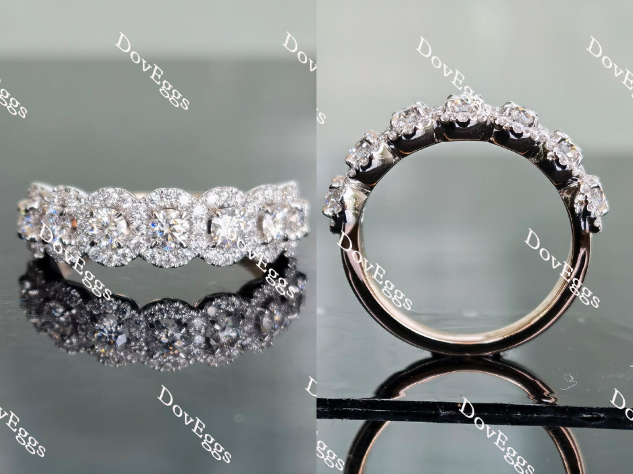 Doveggs half eternity pave round moissanite/lab grown diamond wedding band-2.2mm band width