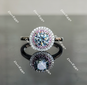 Doveggs round smokey spark grey halo moissanite engagement ring