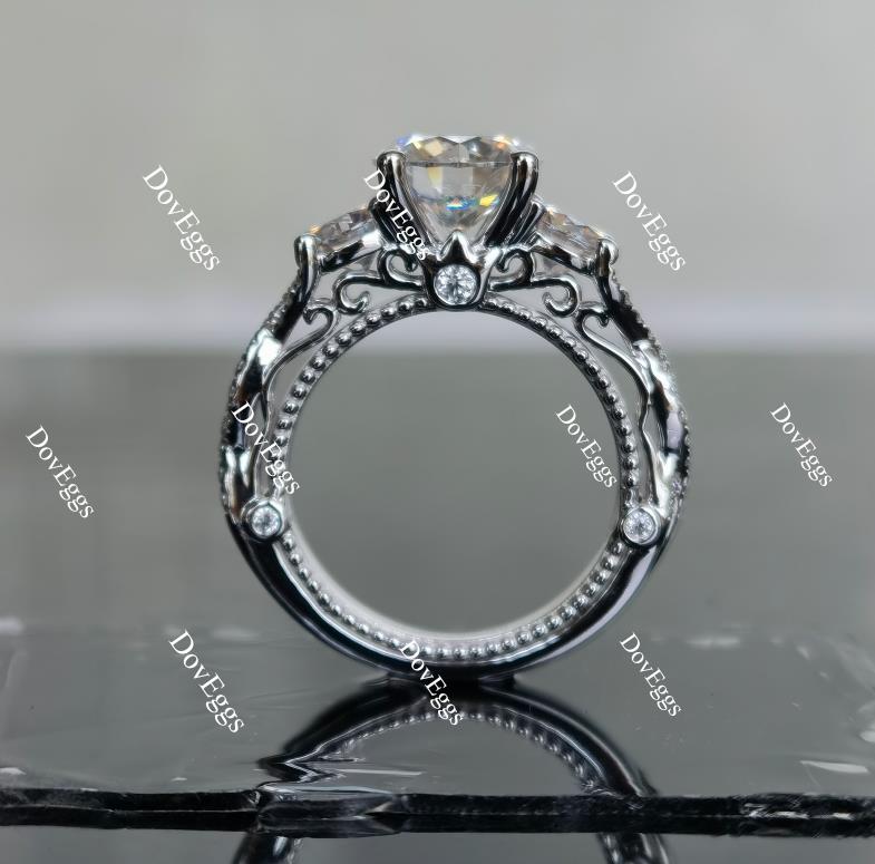 Doveggs round three stone moissanite engagement ring for women
