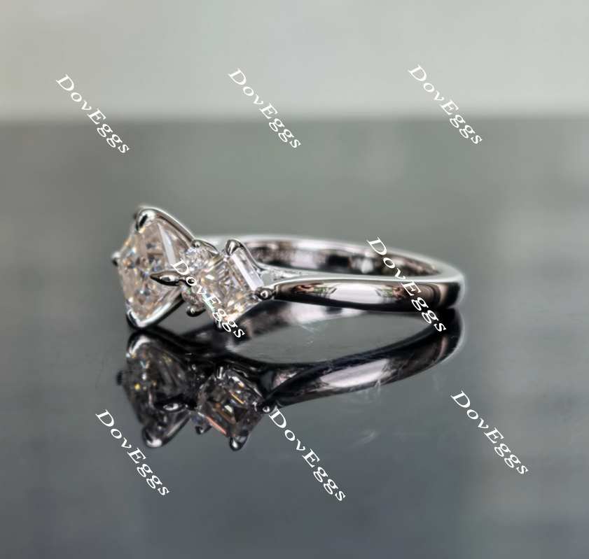 GRETZYA three stones Asscher moissanite engagement ring