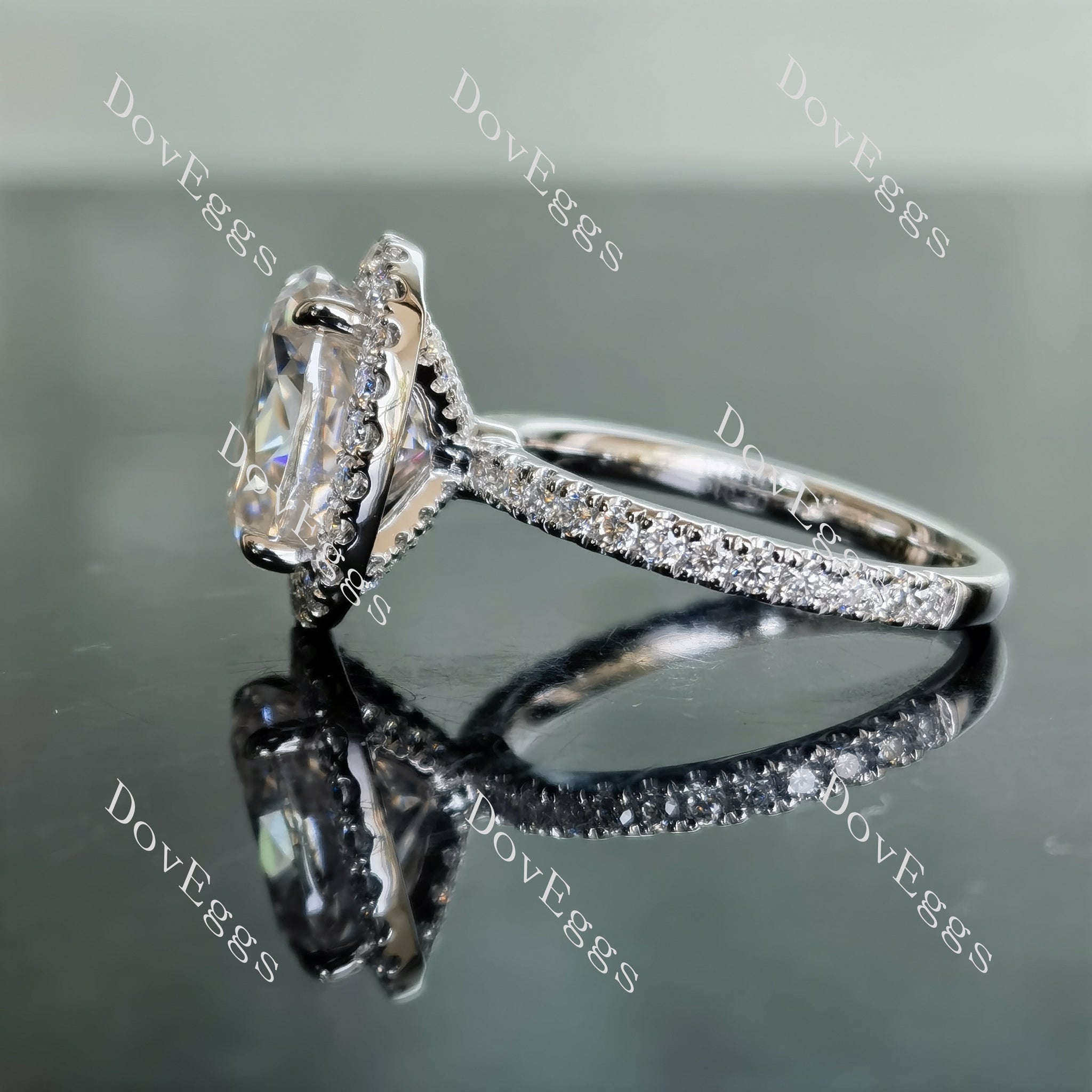 Doveggs oval halo pave moissanite engagement ring