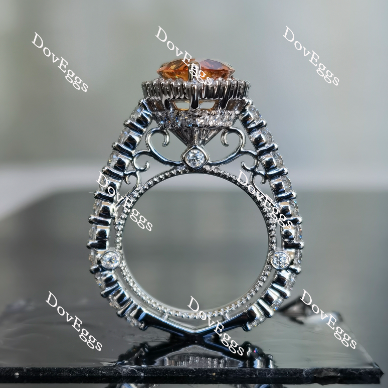 Doveggs pear floral halo orange sapphire colored gem ring