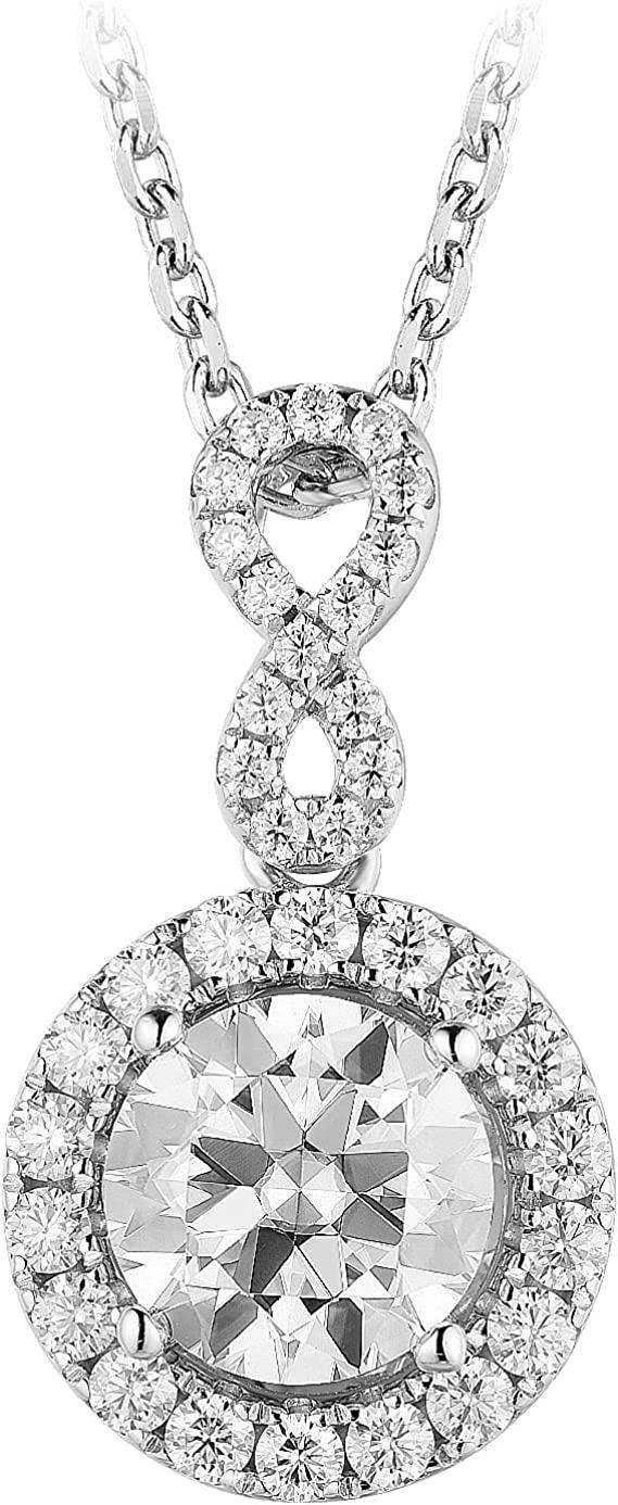 Doveggs 2ct round halo moissanite pendant necklace in sterling silver for women