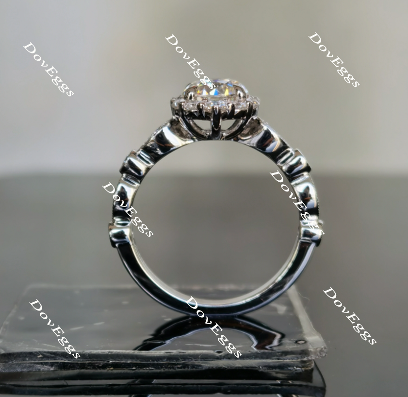 Doveggs round art deco halo moissanite engagement ring