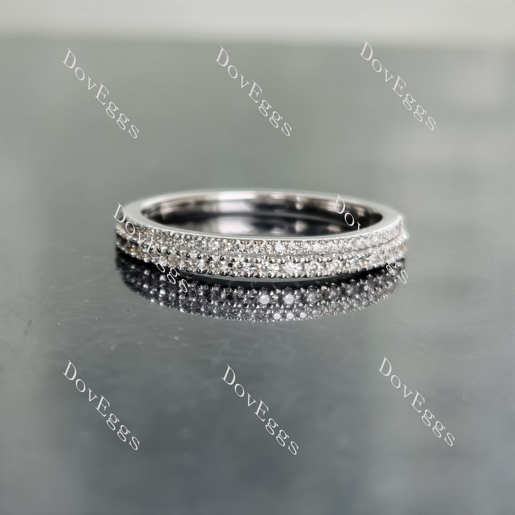 Doveggs round two pave moissanite/lab grown diamond wedding band-2.1mm band width