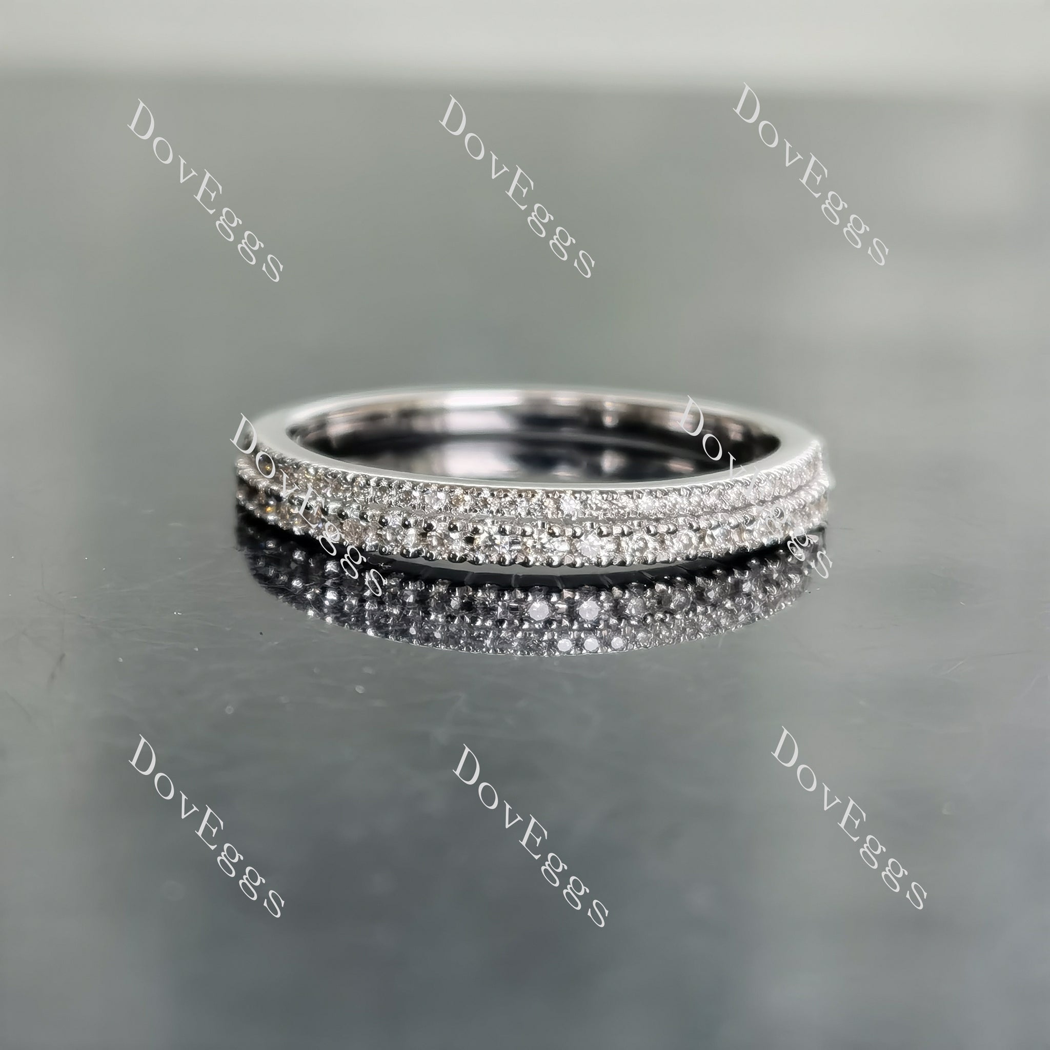 Doveggs round two pave moissanite wedding band-2.1mm band width