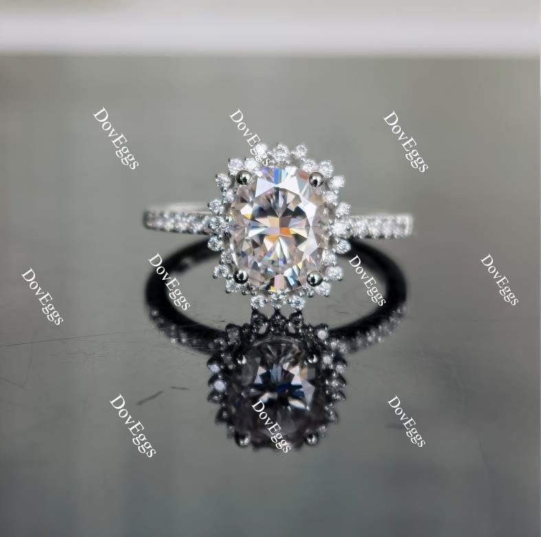 Doveggs oval flower shape half eternity pave moissanite engagement ring