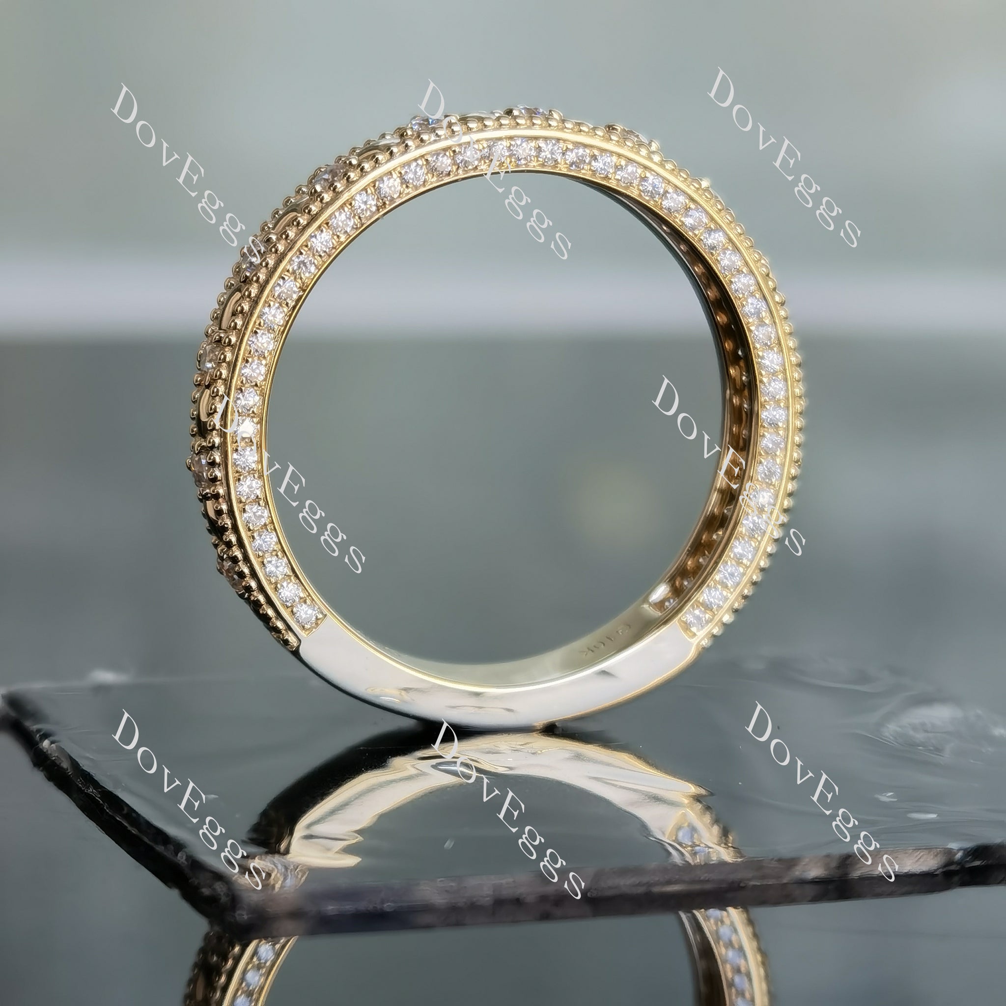 Doveggs round 3/4 eternity pave near colorless/colorless moissanite wedding band-3.4mm band width