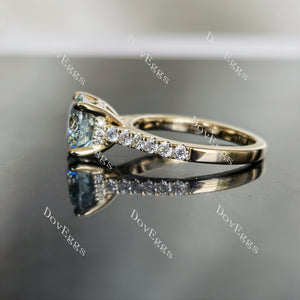 Doveggs peacock blue round half eternity pave moissanite engagement ring