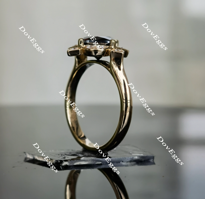 The Emma flower shape Cushion black moissanite ring