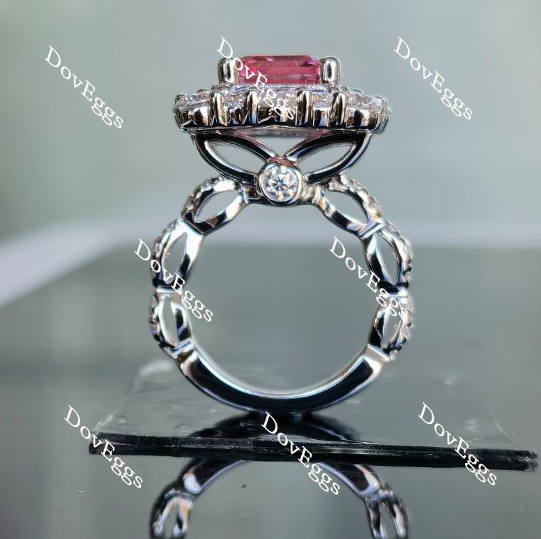 Doveggs emerald shape halo pink sapphire engagement ring