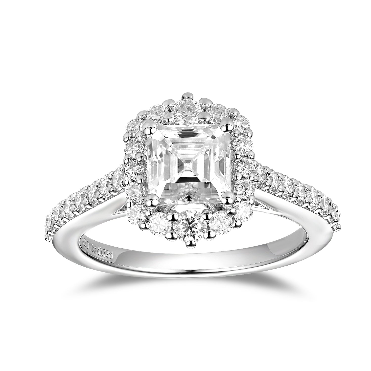 DovEggs sterling silver 1.3 carat halo asscher moissanite engagement ring