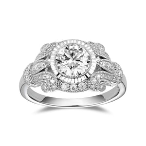 DovEggs sterling silver 1 carat vintage round moissanite engagement ring