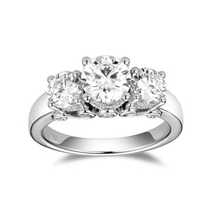 DovEggs sterling silver 2 carat three stone round moissanite engagement ring