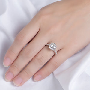 DovEggs sterling silver 1.3 carat halo asscher moissanite engagement ring