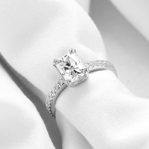 DovEggs sterling silver 2 carat radiant moissanite engagement ring