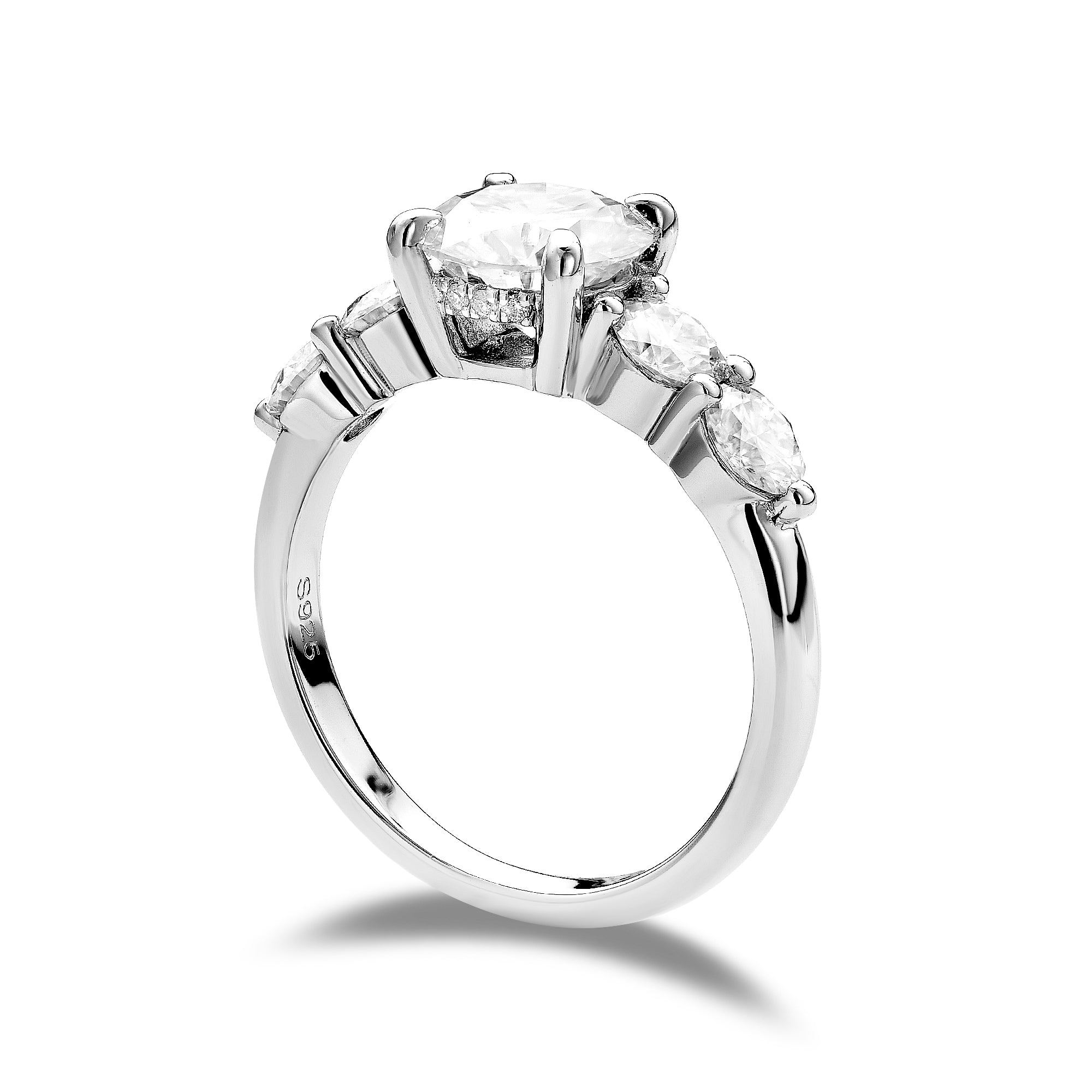 Doveggs round five-stone sterling silver moissanite engagement ring