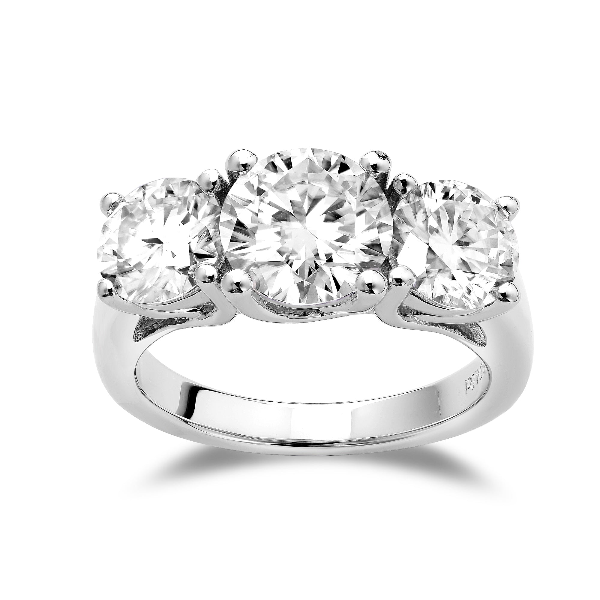 Doveggs round three-stone sterling silver moissanite engagement ring