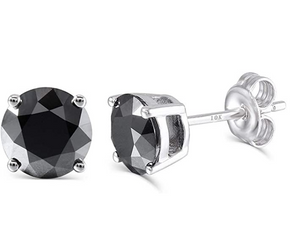 DovEggs 10K White Gold Post 2ctw-4ctw 6.5mm-8mm Black Moissanite Simulated Diamond Stud Earrings Strerling Silver Push Back for Women