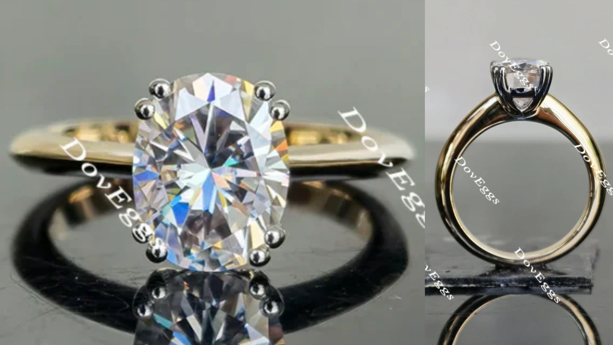 Oval solitaire moissanite engagement ring main view| Doveggs