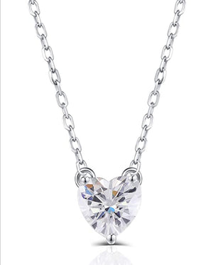 Sterling Silver 1ct 6.5mm G-H-I Color Heart Shape Cut Moissanite Pendant Necklace for Women