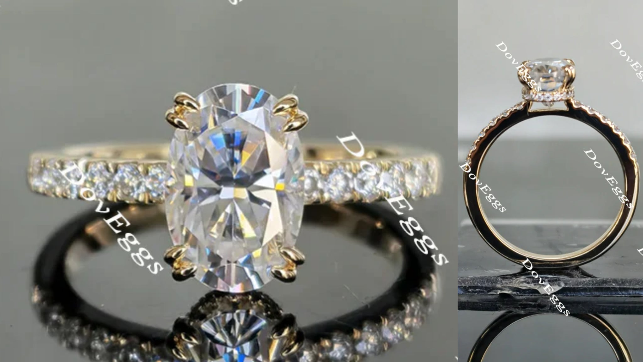 Oval pave moissanite engagement ring main view| Doveggs
