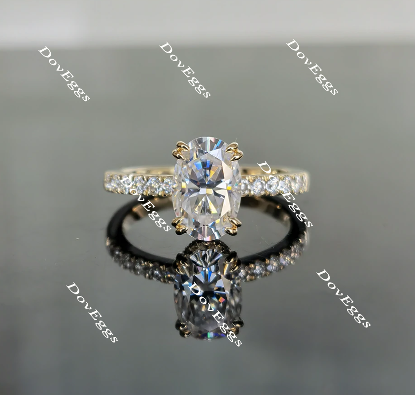 Oval pave moissanite or lab diamond engagement ring| Doveggs