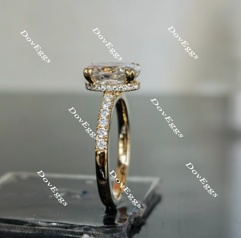 Oval pave moissanite engagement ring side view| Doveggs