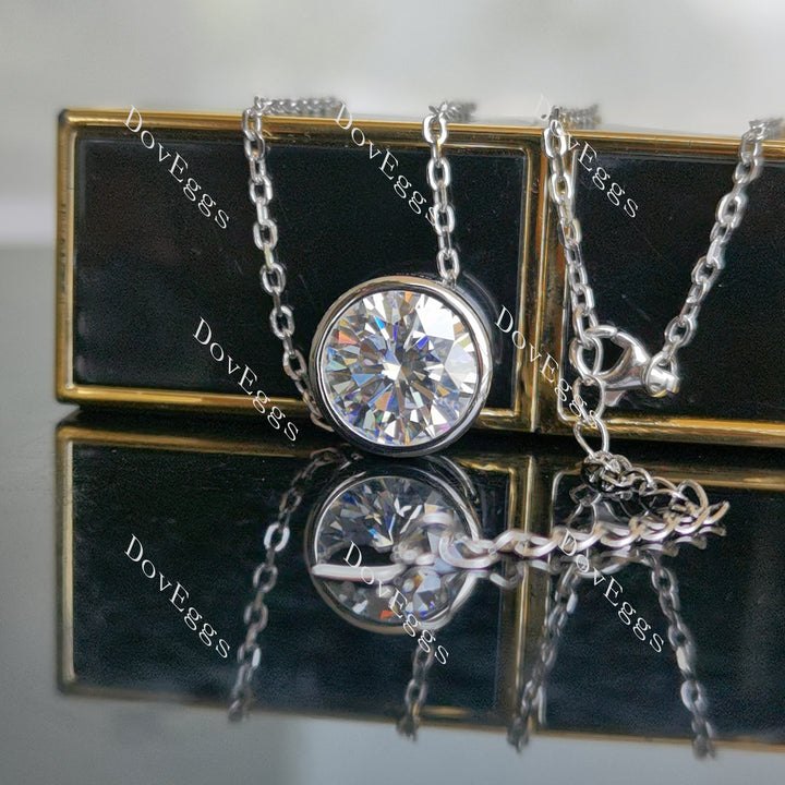 Doveggs round bezel setting moissanite pendant necklace (pendant only) - DovEggs-Seattle