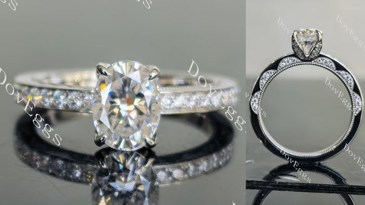 Oval pave vintage moissanite engagement ring main view| Doveggs