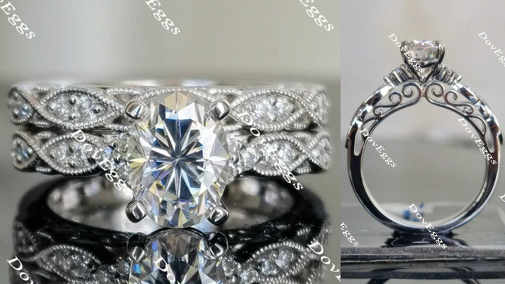 Oval art deco moissanite bridal set(2 rings) main view| Doveggs