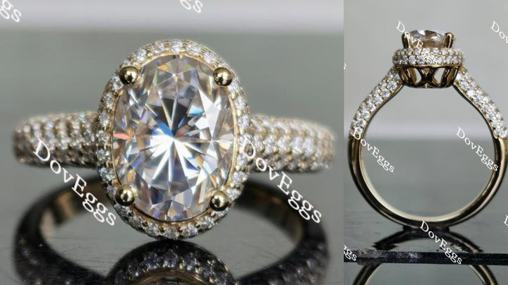 Oval pave halo moissanite engagement ring main view| Doveggs