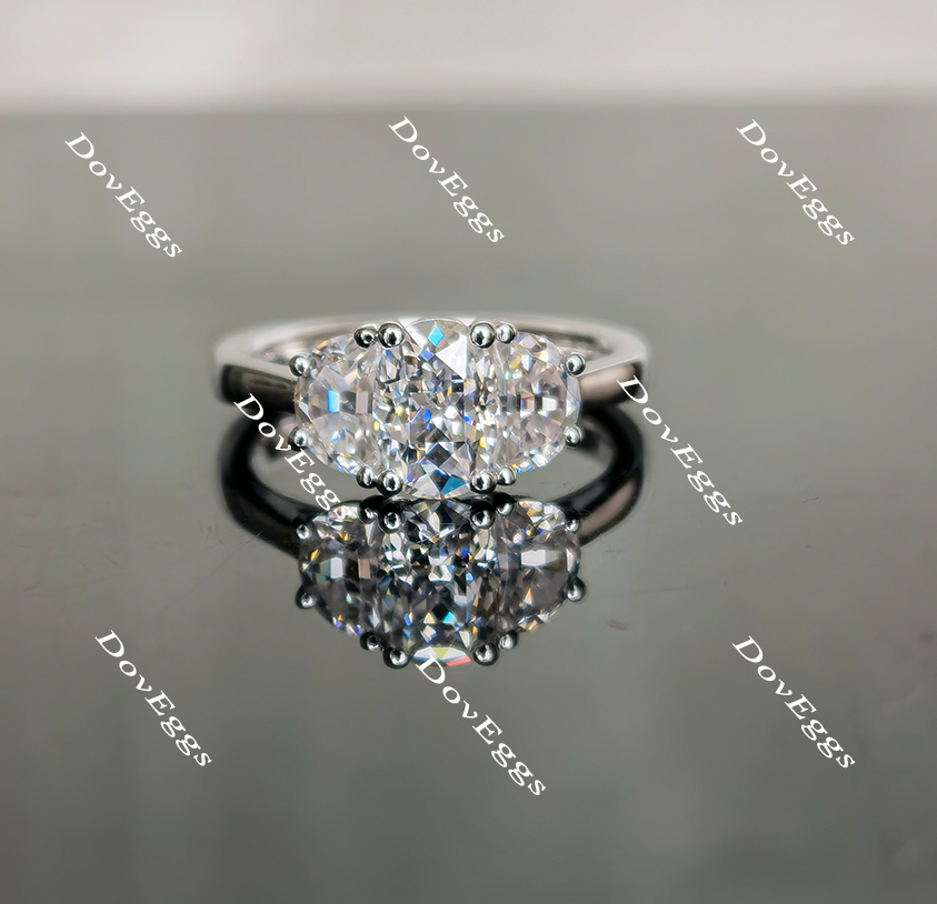Doveggs three stone oval & half moon moissanite engagement ring
