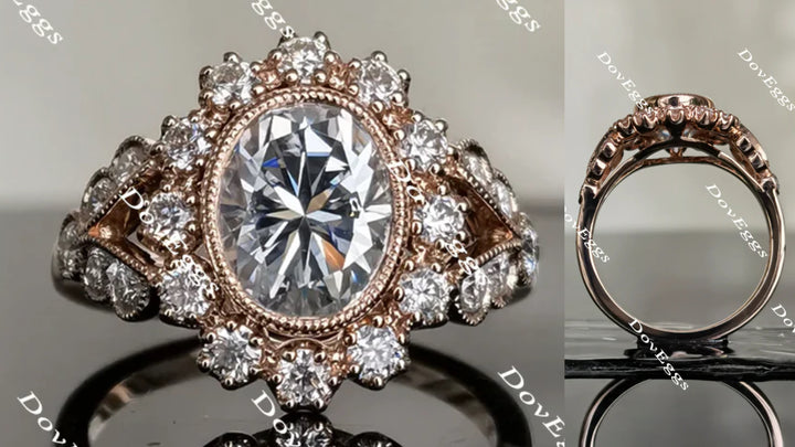 Oval flower shape oval engagement ring main view| Doveggs