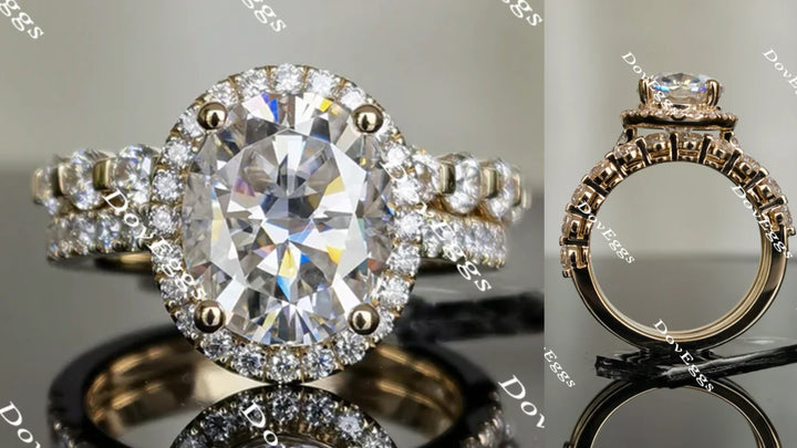 Oval halo pave moissanite engagement ring main view| Doveggs