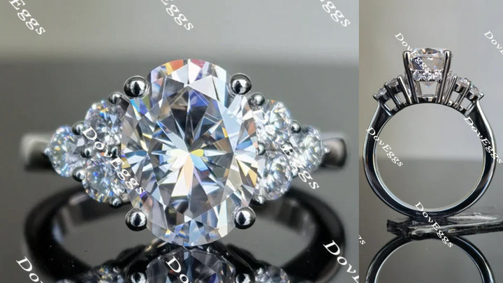 Oval side stone moissanite engagement ring main view| Doveggs