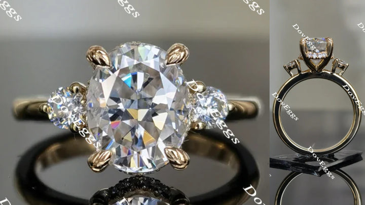 Oval side stone moissanite engagement ring main view| Doveggs