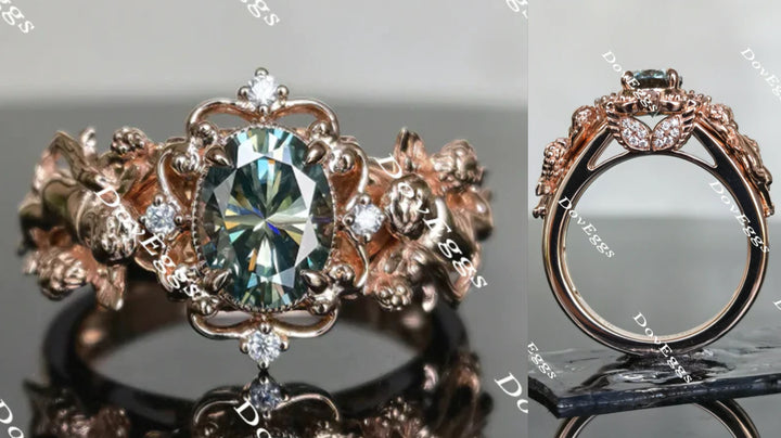 Oval art deco colored moissanite emgagement ring main view| Doveggs