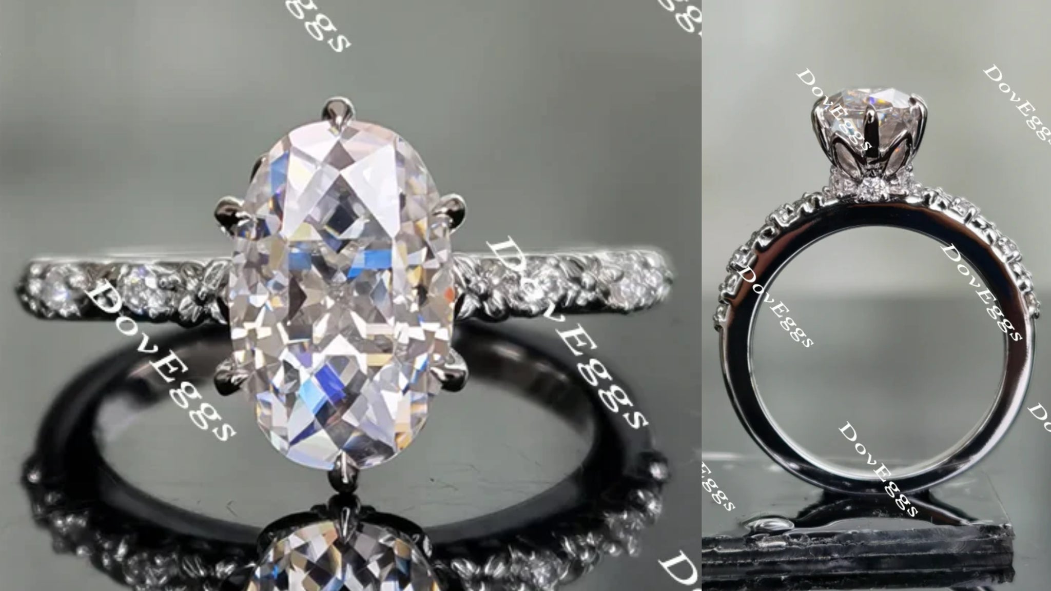 Oval art deco moissanite engagement ring main view| Doveggs