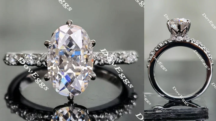 Oval art deco moissanite engagement ring main view| Doveggs