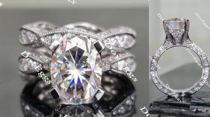 Oval art deco moissanite engagement ring main view| Doveggs