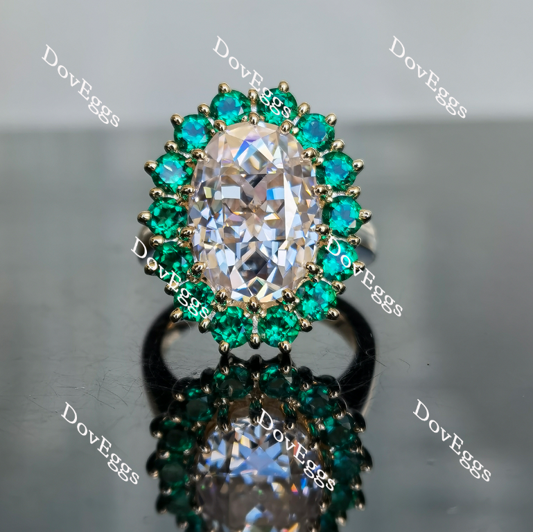 Floral halo colored gem & moissanite oval ring| Doveggs