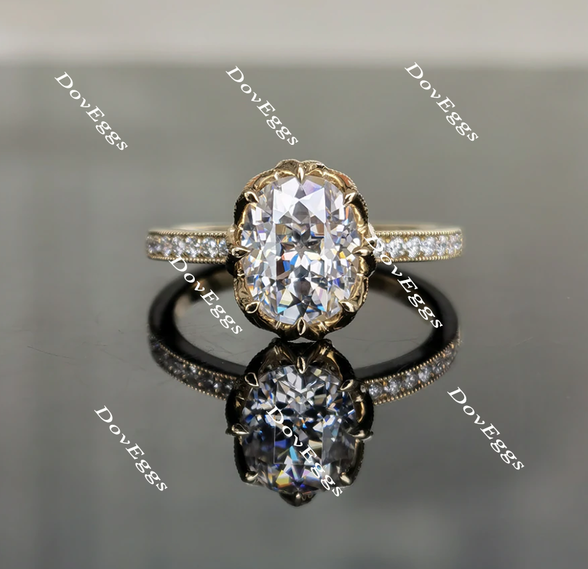 Oval half eternity pave moissanite engagement ring| Doveggs
