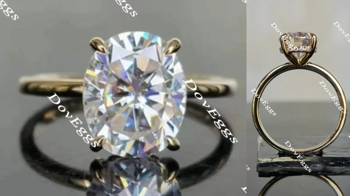 Oval hidden halo moissanite engagement ring main view| Doveggs